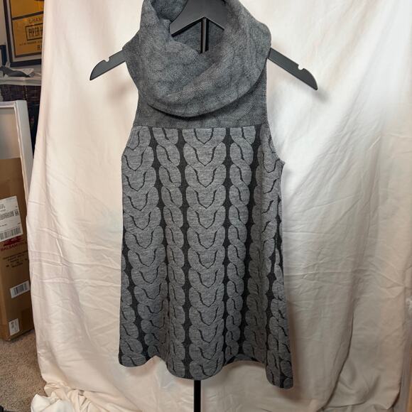 liquid womens cowl neck sleeveless wool blend cable gray black tunic sweater. 6 - Picture 3 of 7